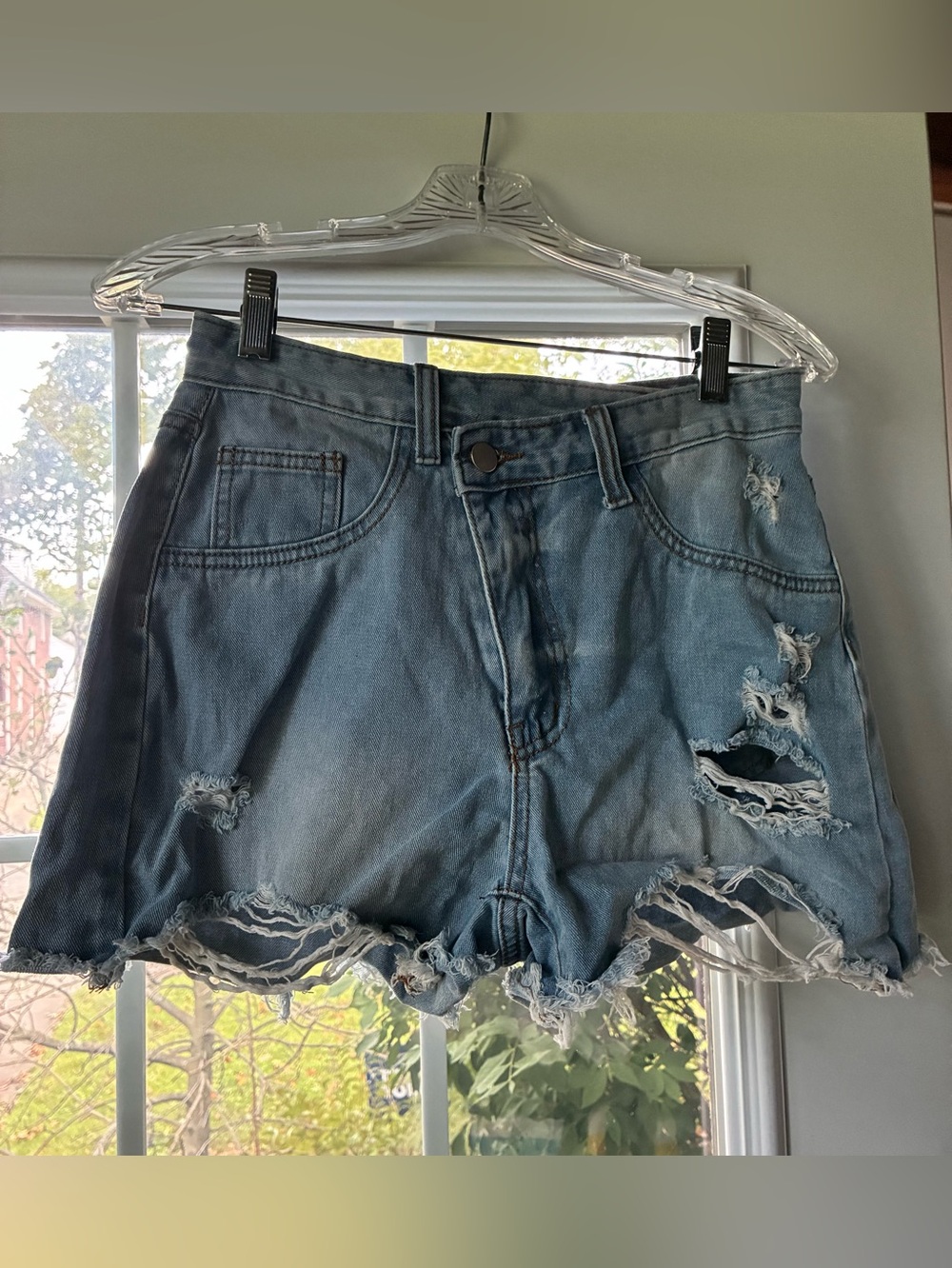SHEIN Blue Distressed Denim Shorts size 28